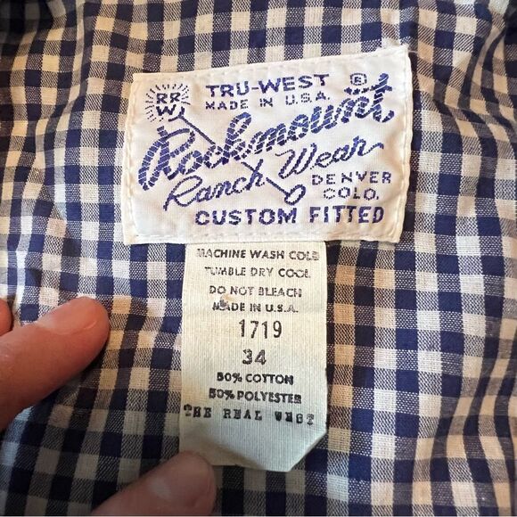 Rock mount ranch wear navy & white checkered western shirt - Picture 7 of 7